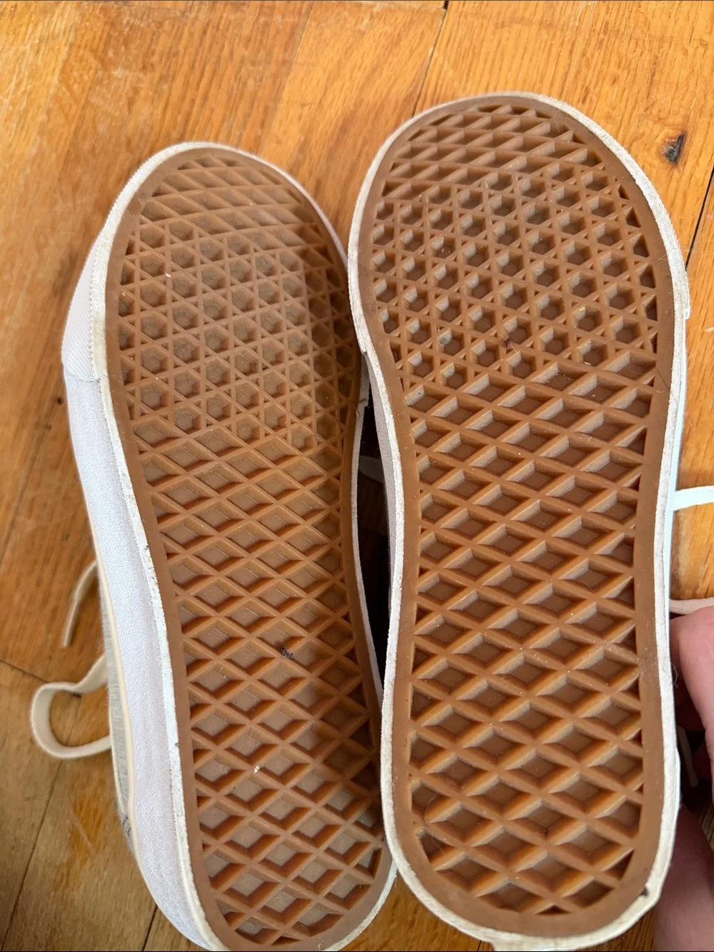 Women vans Light Gray Canvas Low-Top Sneakers with tan stripe. Colored speckled